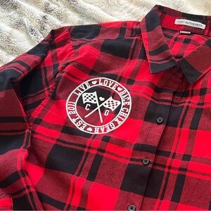 Chix Gear Red and Black Plaid Button-Down Shirt Racing Motorcycle Racecar XXL